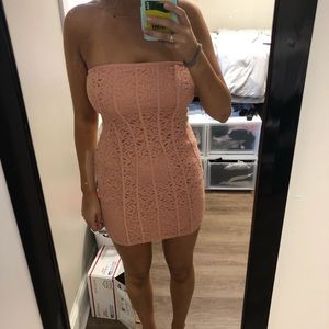 Urban Outfitters pink lace strapless dress